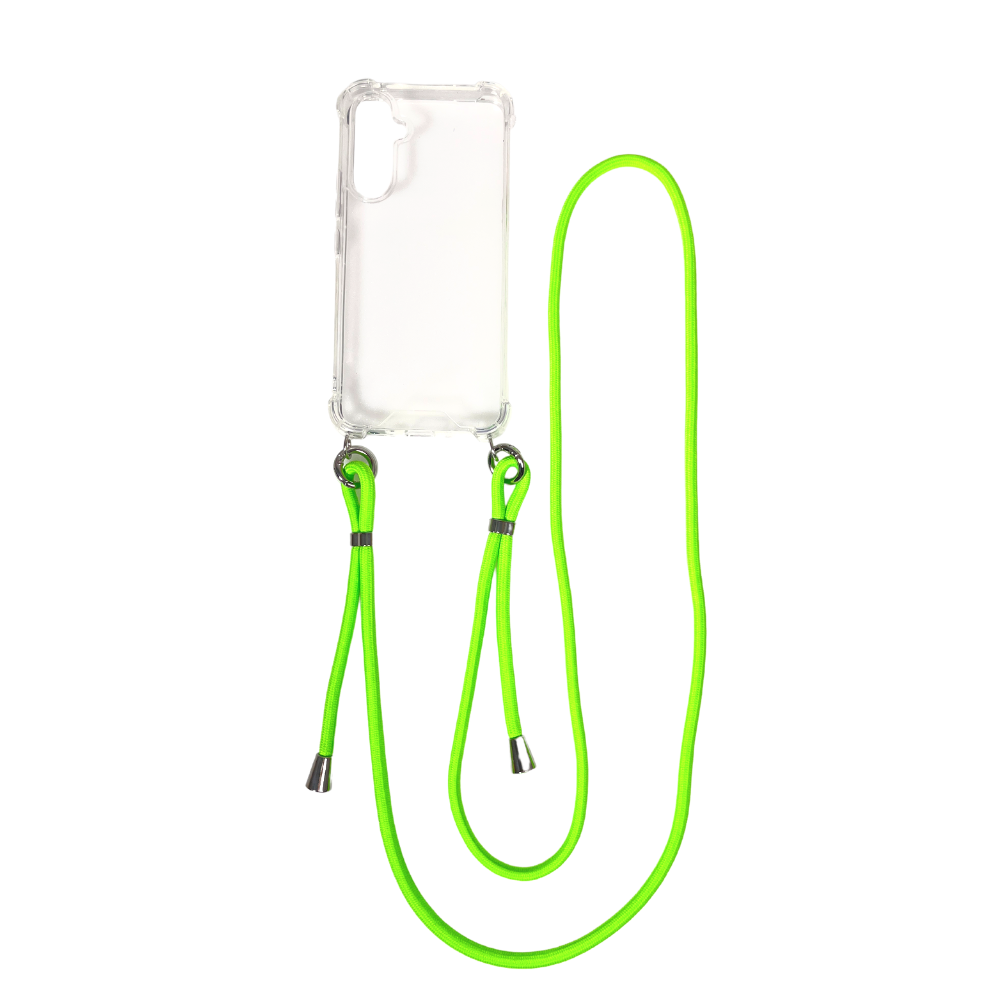 CASE AND PRO Samsung A14 5G/4G TPU+PC átlátszó tok akasztóval, neon zöld (FEST-Samsung-A145GNE)