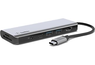 BELKIN USB-C’den 7’si Bir Arada Çoklayıcı Adaptör Gri