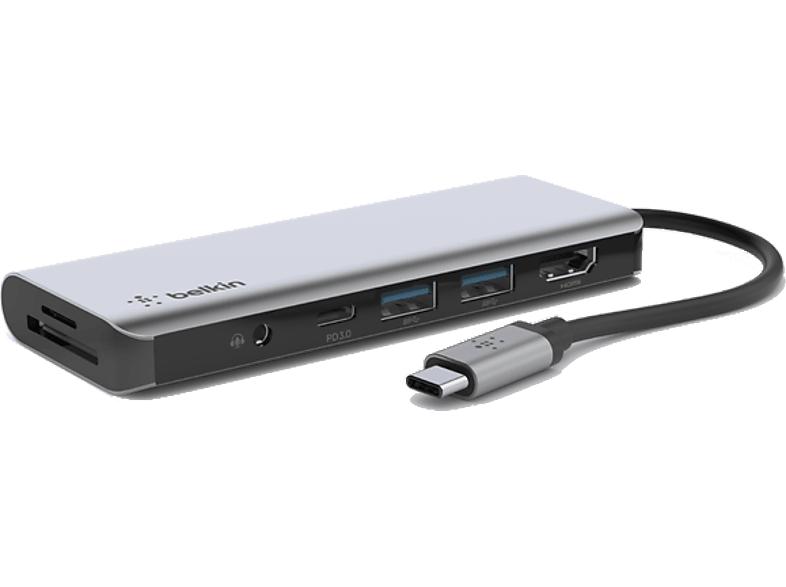 BELKIN USB-C’den 7’si Bir Arada Çoklayıcı Adaptör Gri