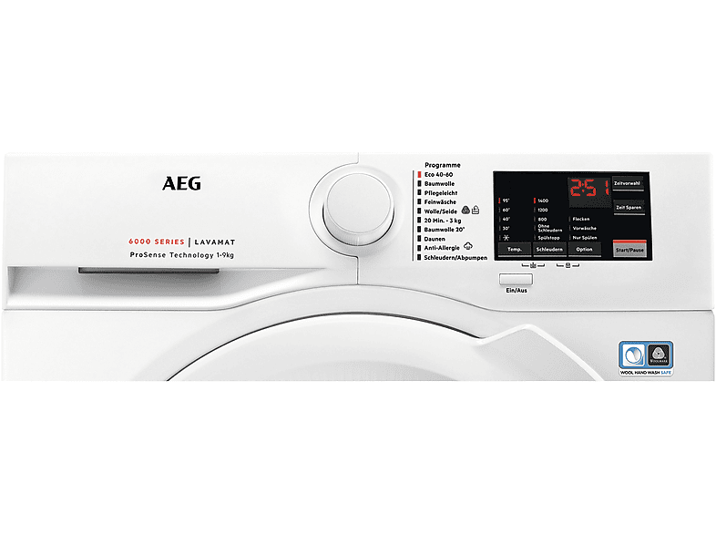 AEG L6FBF56490 Serie 6000 ProSense® mit Mengenautomatik Waschmaschine (9 kg, 1351 U/Min., A)