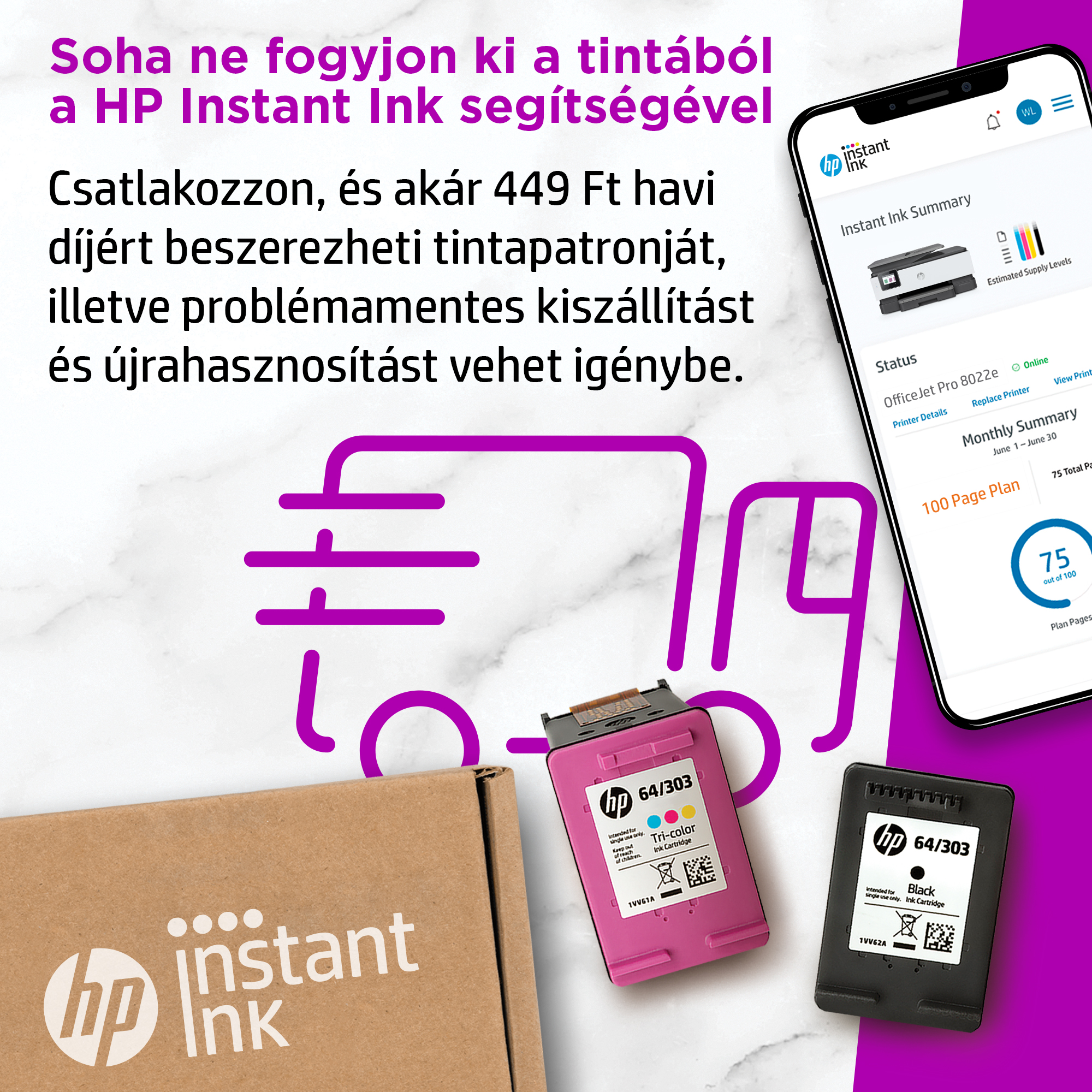 HP OfficeJet Pro 8022E HP+, Instant Ink Ready multifunkciós színes DUPLEX WiFi/LAN tintasugaras nyomtató (229W7B)