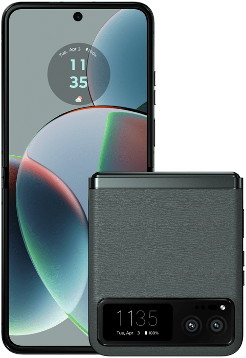 Twee smartphones, één open en één gesloten, beide met schermen.