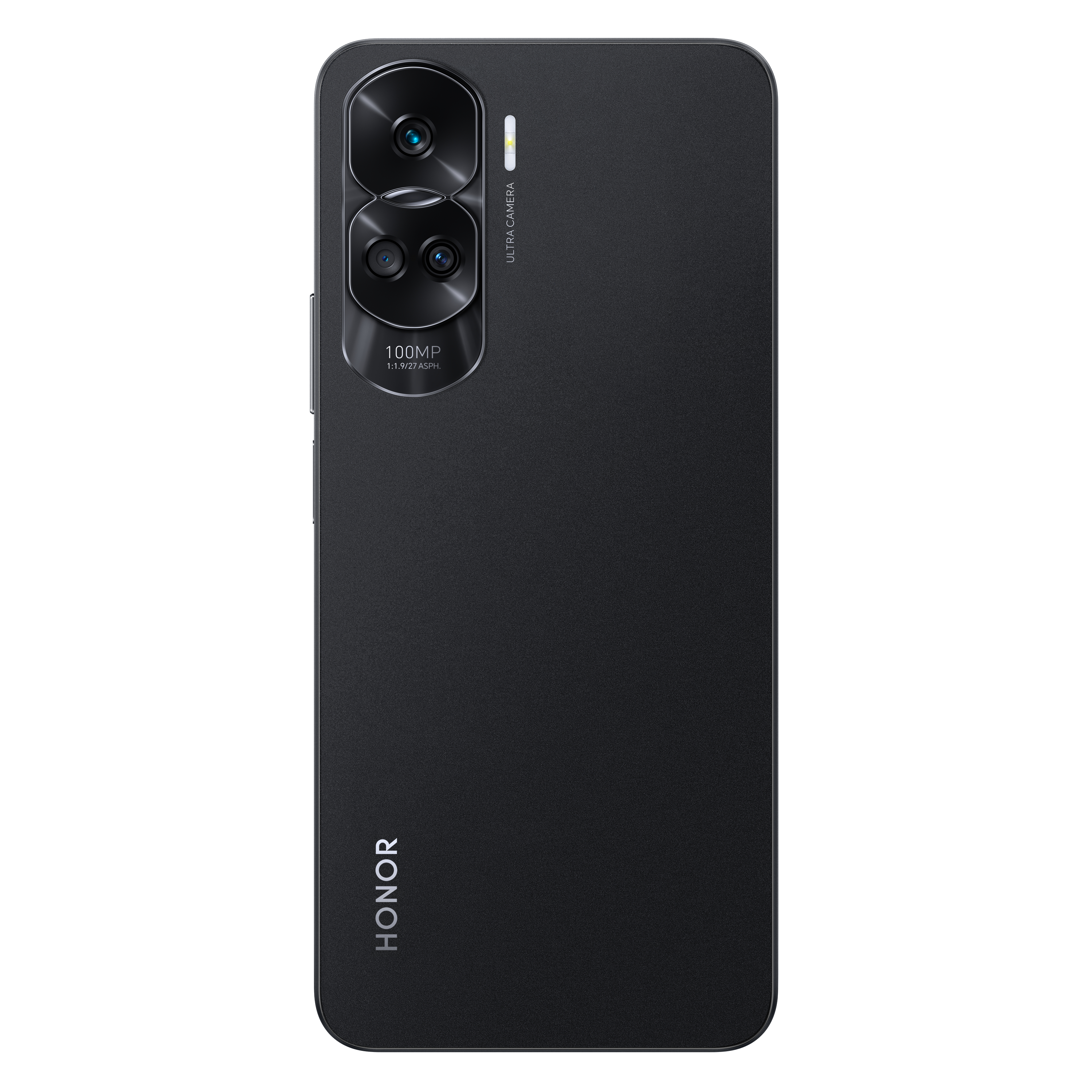 Schwarzes Honor-Smartphone, Rückansicht, mit Dual-Kamera-Modul und Honor-Logo.