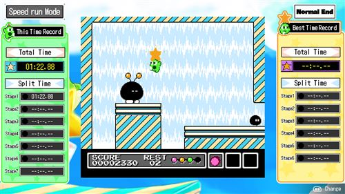 Captura de pantalla de un videojuego retro con récords de puntuación y tiempo.