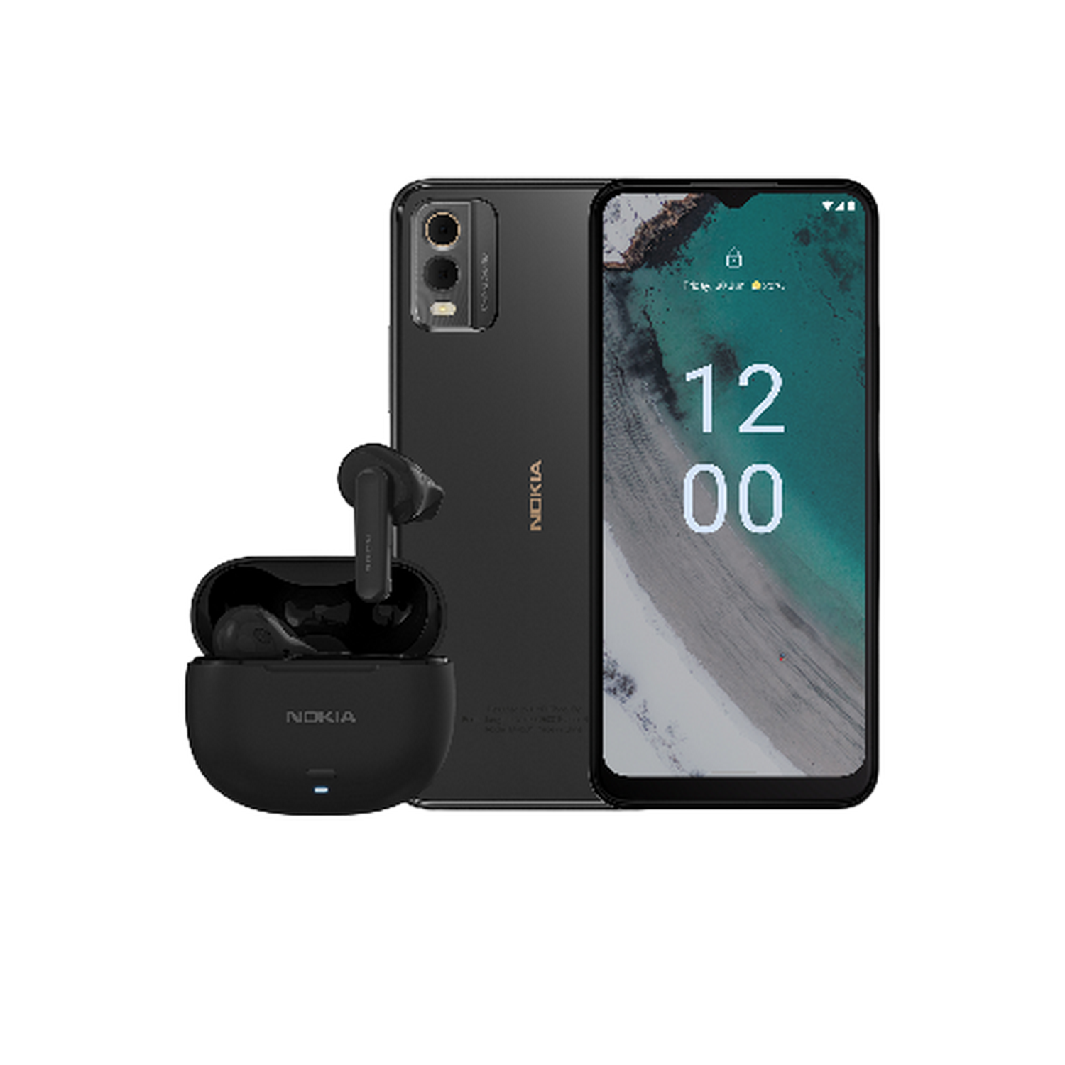 Nokia C32 - 64 Gb Grijs + Twins-122 Earbuds Zwart aanbieding