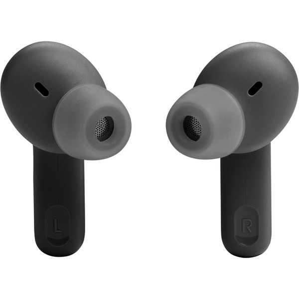 Dos auriculares negros y grises, el auricular izquierdo marcado con 'L', el derecho con 'R'.