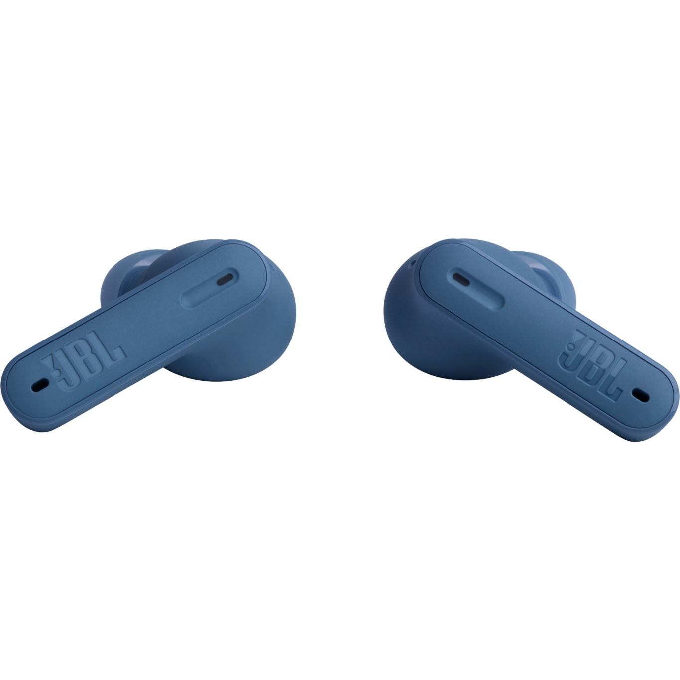 Dos auriculares JBL azules. El logotipo de JBL es visible. Están sobre un fondo blanco.