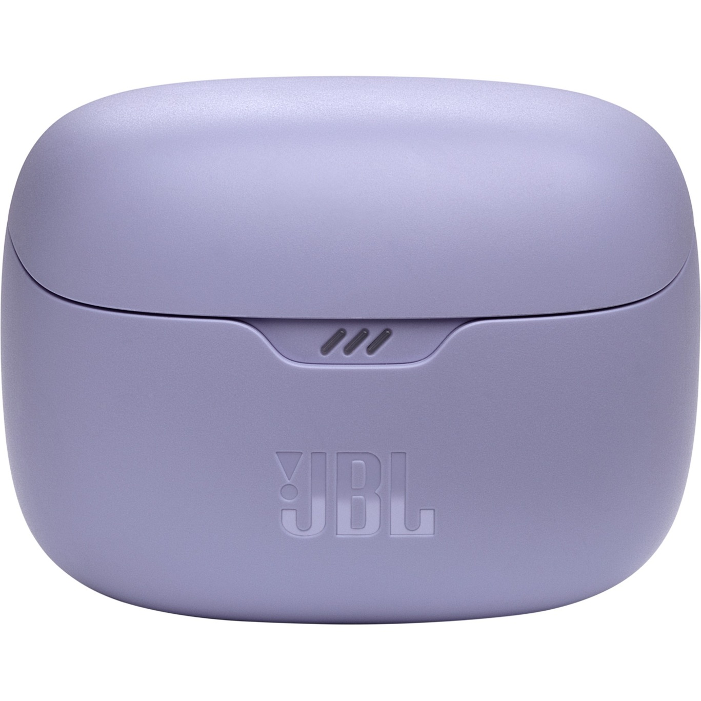 Un estuche JBL cerrado, lila claro, con el logotipo de JBL.