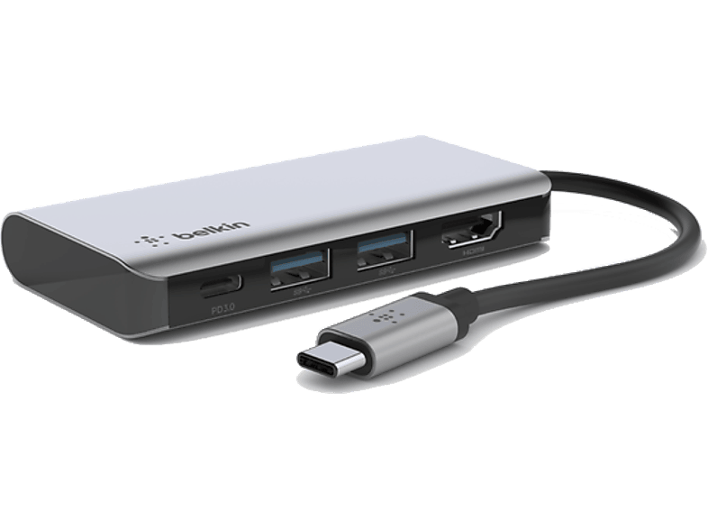 BELKIN USB-C’den 4’ü Bir Arada Çoklayıcı Adaptör Gri