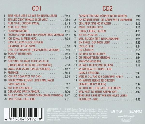 Zwei CDs in einer Hülle. Die Hülle hat deutschen Text auf der Vorderseite und eine Titelliste auf der Rückseite.