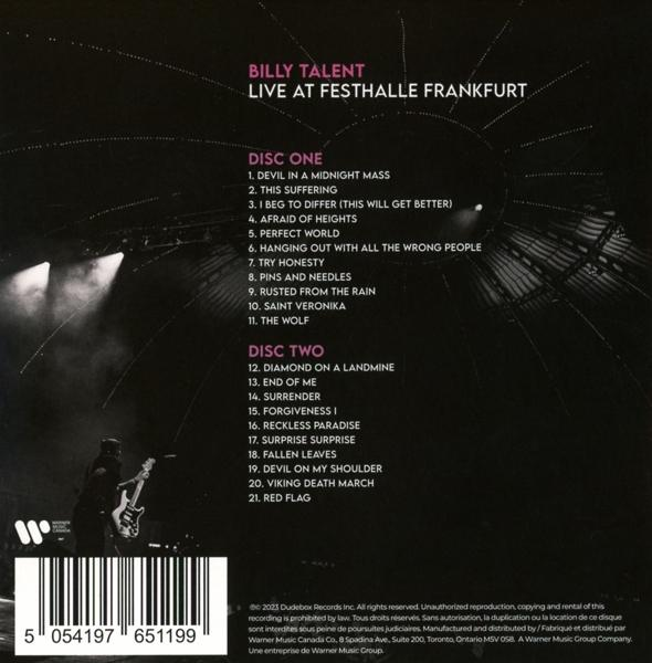 Rückseite einer Billy Talent CD. Trackliste, Bandname und Urheberrechtshinweise werden angezeigt.