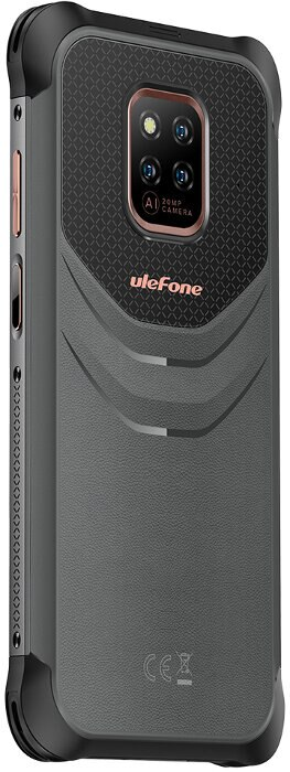 Wytrzymały smartfon. Jest ciemnoszary, z czarną ramką i miedzianymi akcentami oraz modułem aparatu.