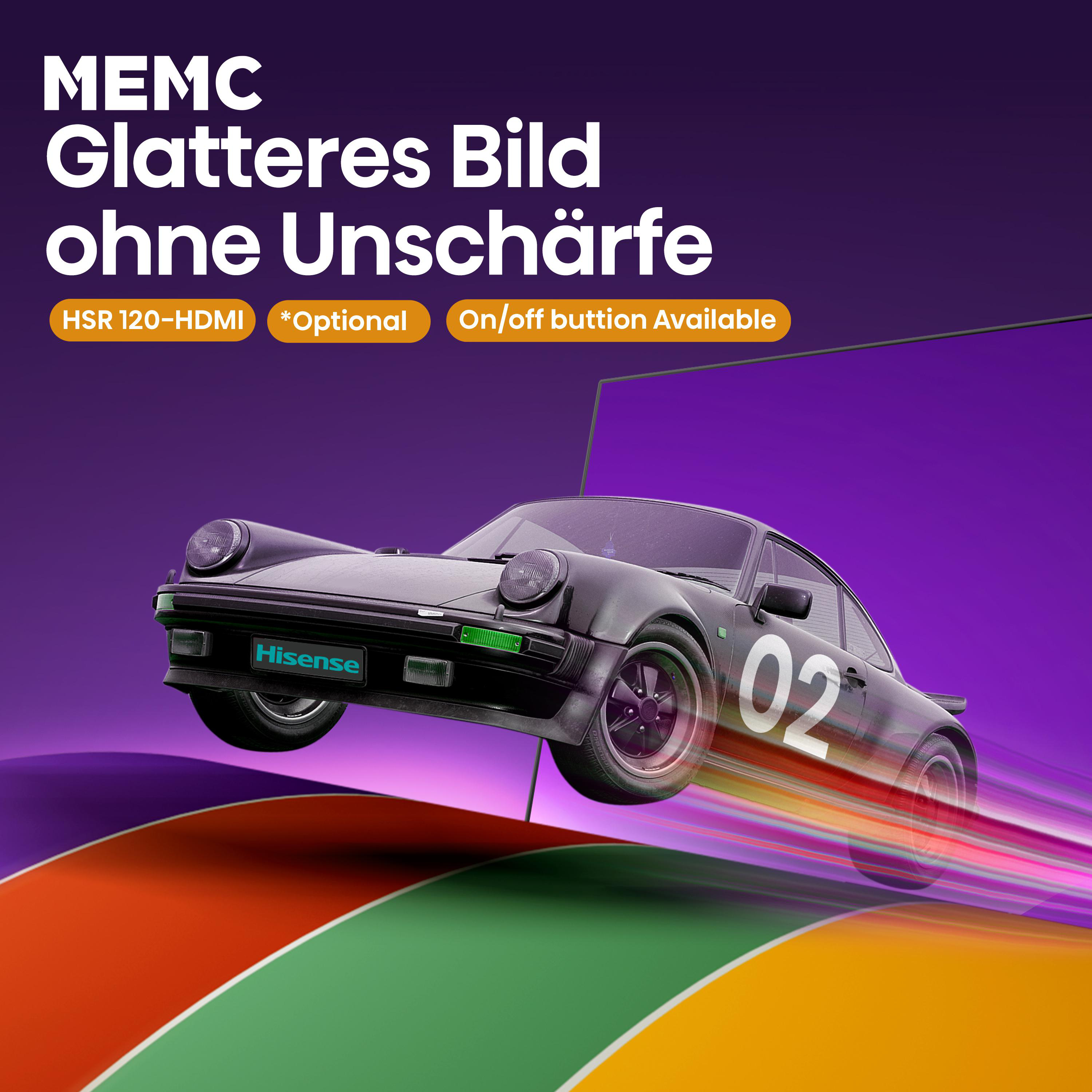 Schwarzes Auto mit der Nummer 02 auf lila Hintergrund, mit bunten Linien.