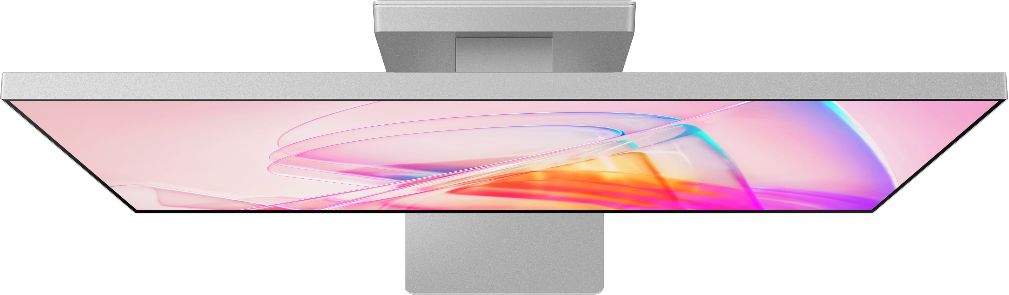Vue de dessus d'un moniteur affichant un design abstrait coloré.