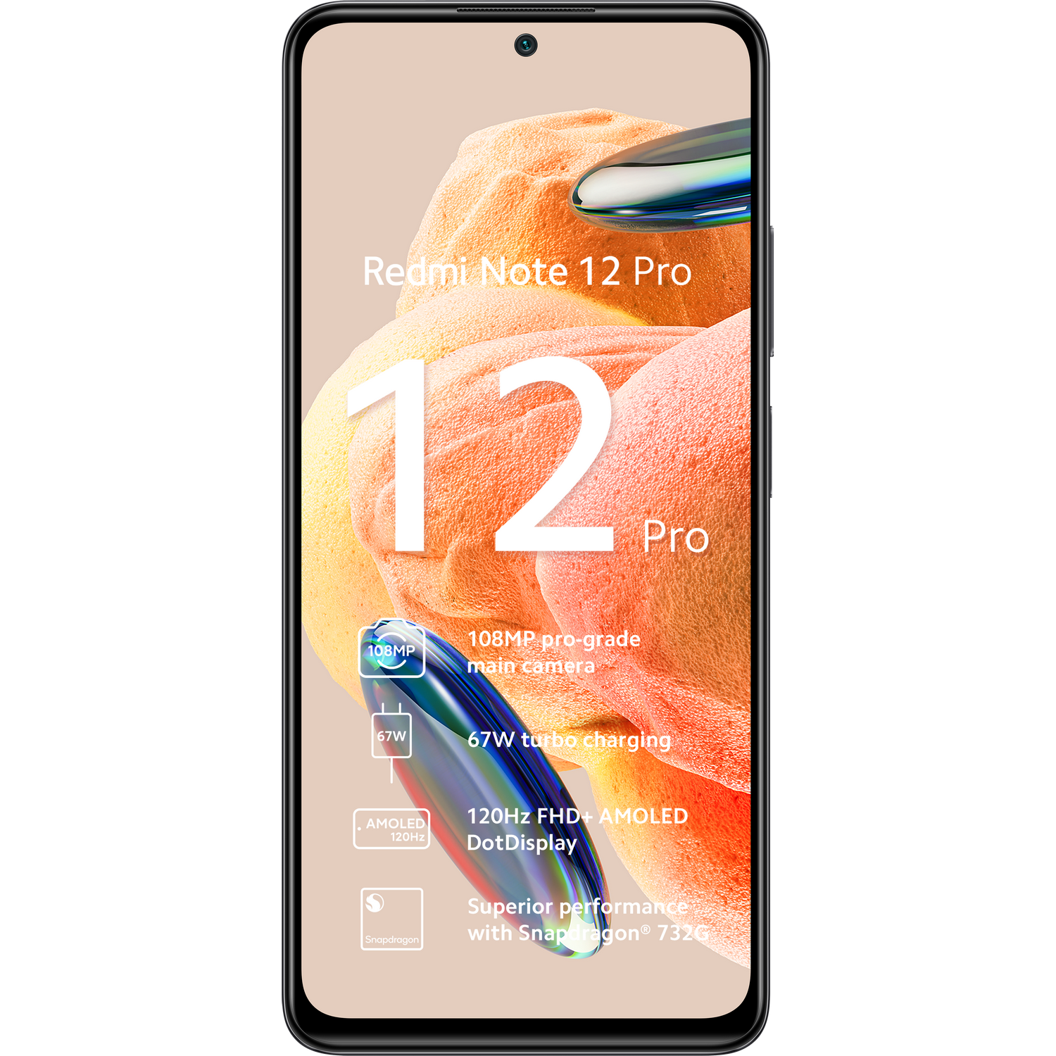 Een smartphone met een groot display, met de functies van de Redmi Note 12 Pro.