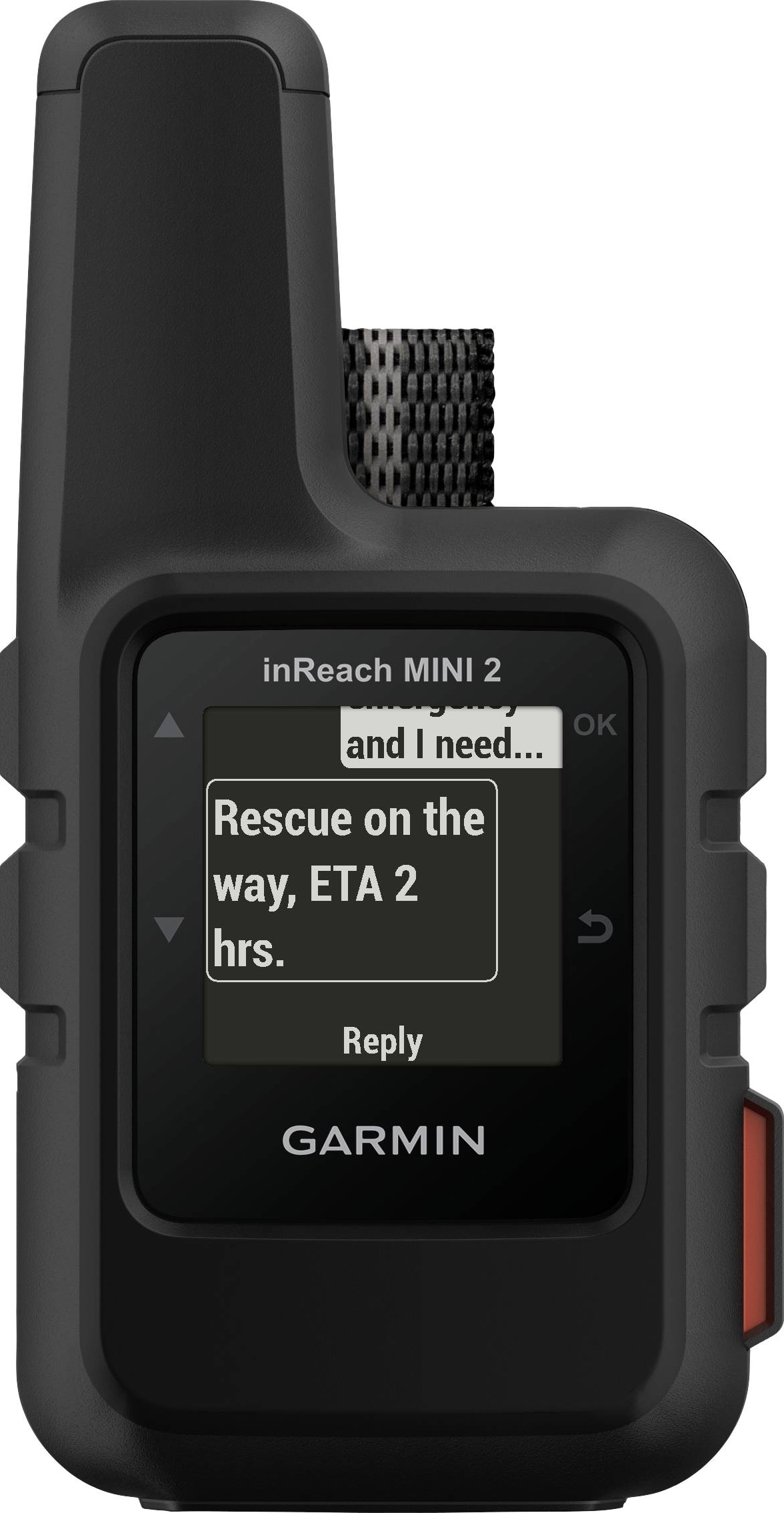 Garmin inReach Mini 2 zeigt eine Rettungs-ETA-Nachricht.