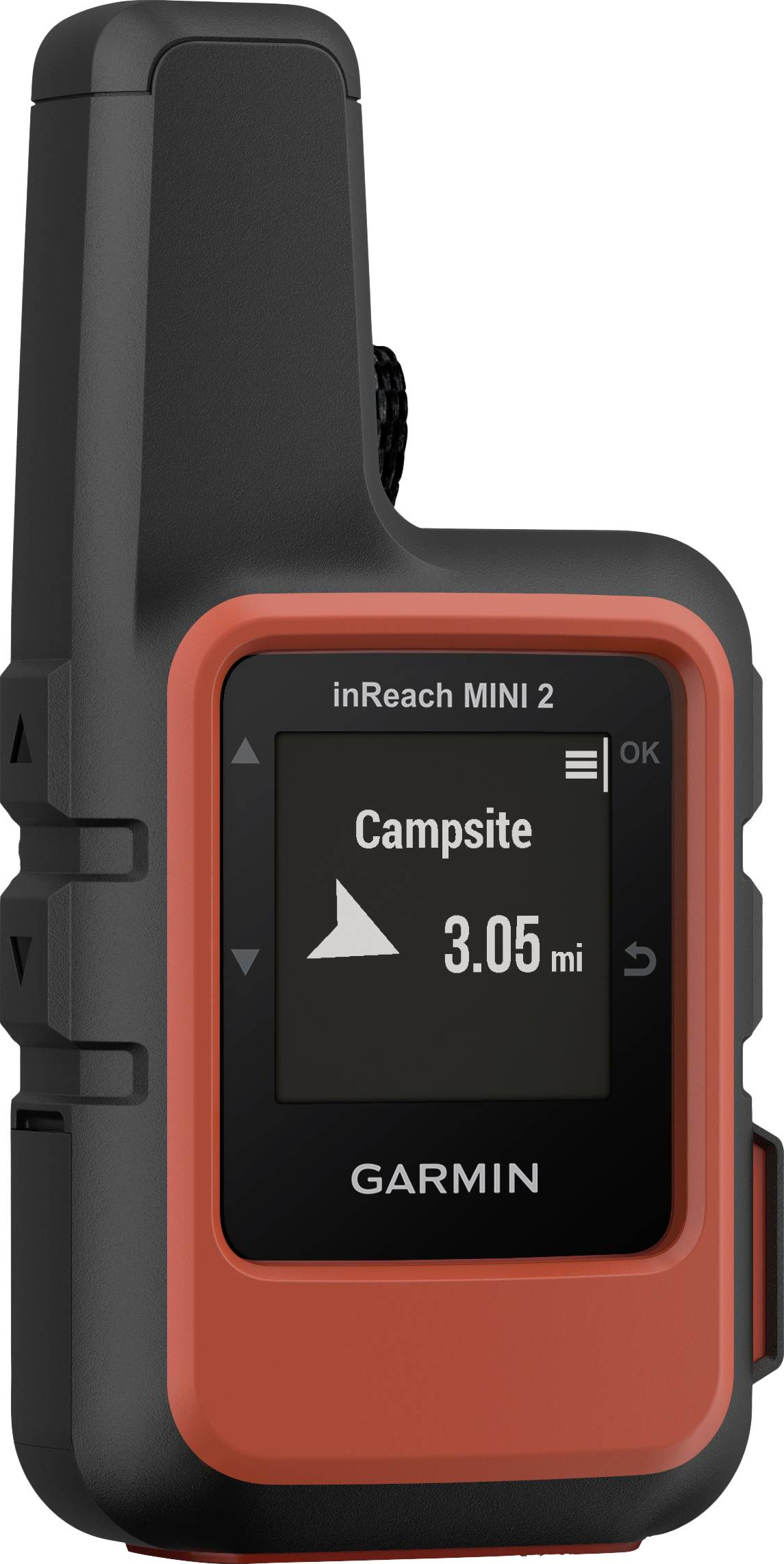 Un appareil Garmin inReach Mini 2. L'écran affiche un emplacement de camping.