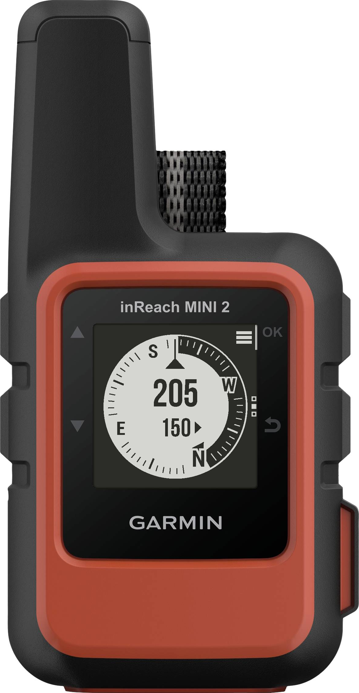 Appareil GPS Garmin inReach Mini 2, affichant une boussole avec directions.