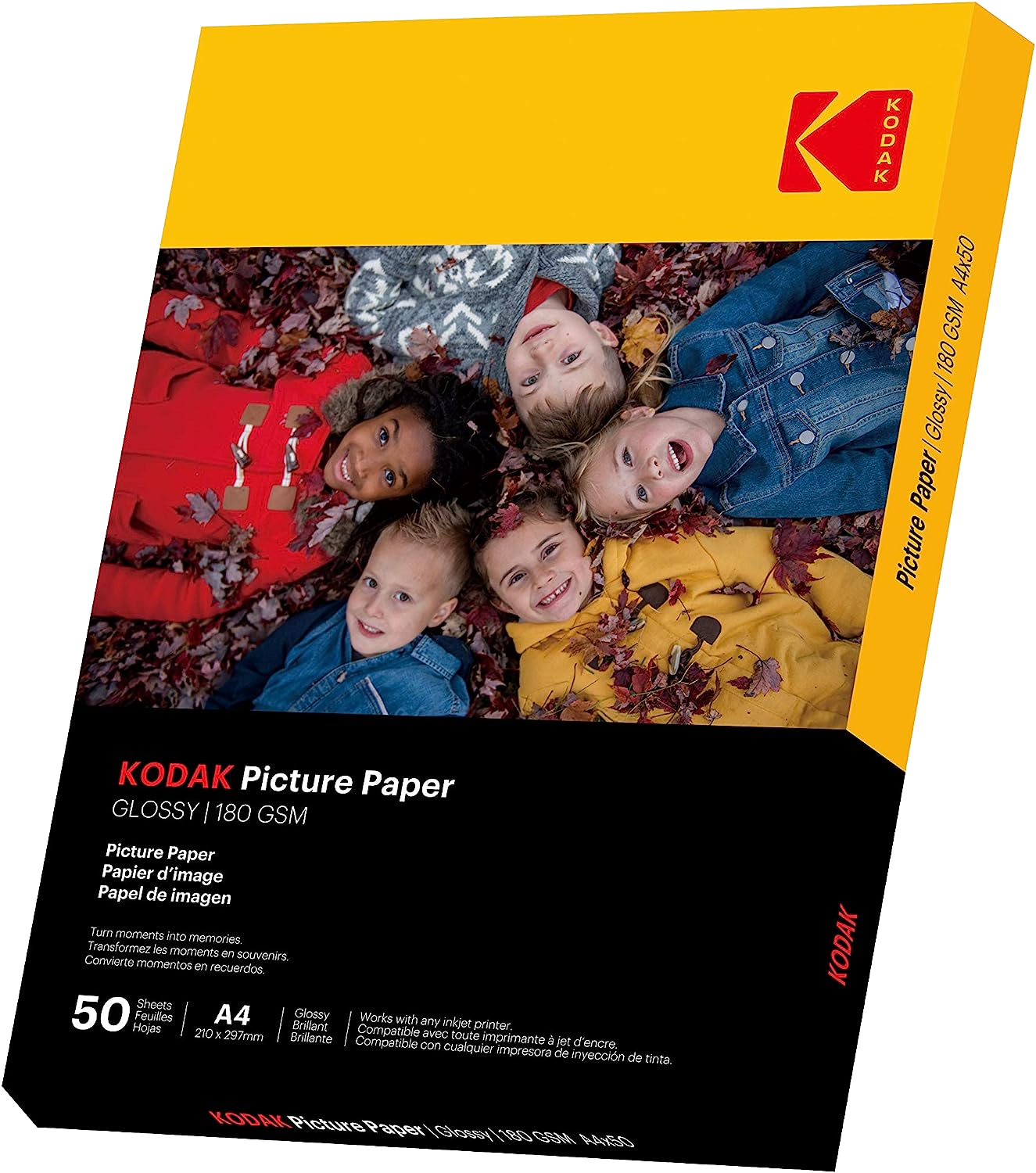 Fotópapír doboz gyerekarcokkal és levelekkel, Kodak márka.