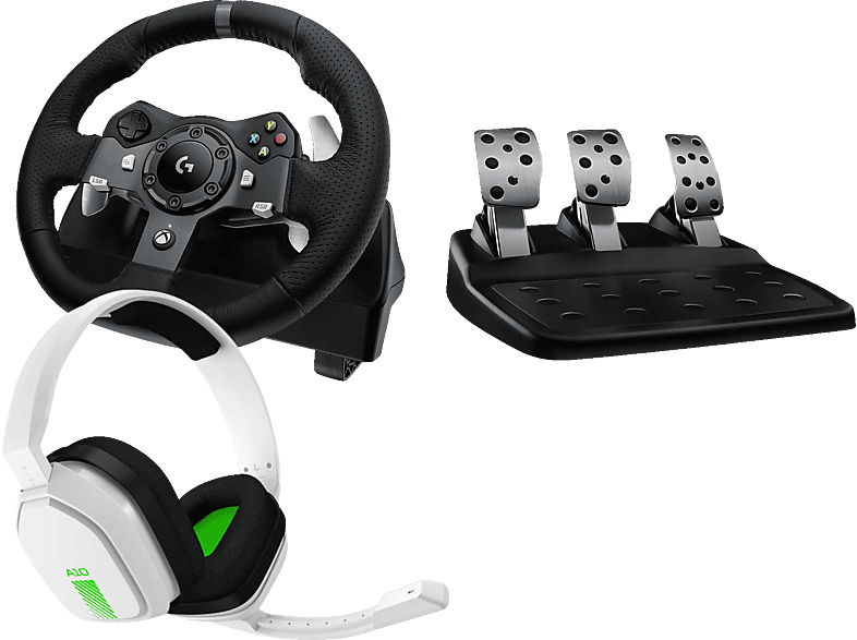 LOGITECH G920 Driving Force Rennlenkrad und Bodenpedale für Xbox One & PC +Astro A10 Gen 1 Gaming Headset, Rennlenkrad + Kabelgebundenes Headset, Wheel: Schwarz, Headset: Weiß