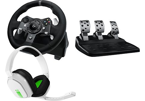 LOGITECH G920 Driving Force Rennlenkrad und Bodenpedale für Xbox One & PC  +Astro A10 Gen 1 Gaming Headset, Rennlenkrad + Kabelgebundenes Headset,  Wheel: Schwarz, Headset: Weiß Rennlenkrad + Kabelgebundenes Headset