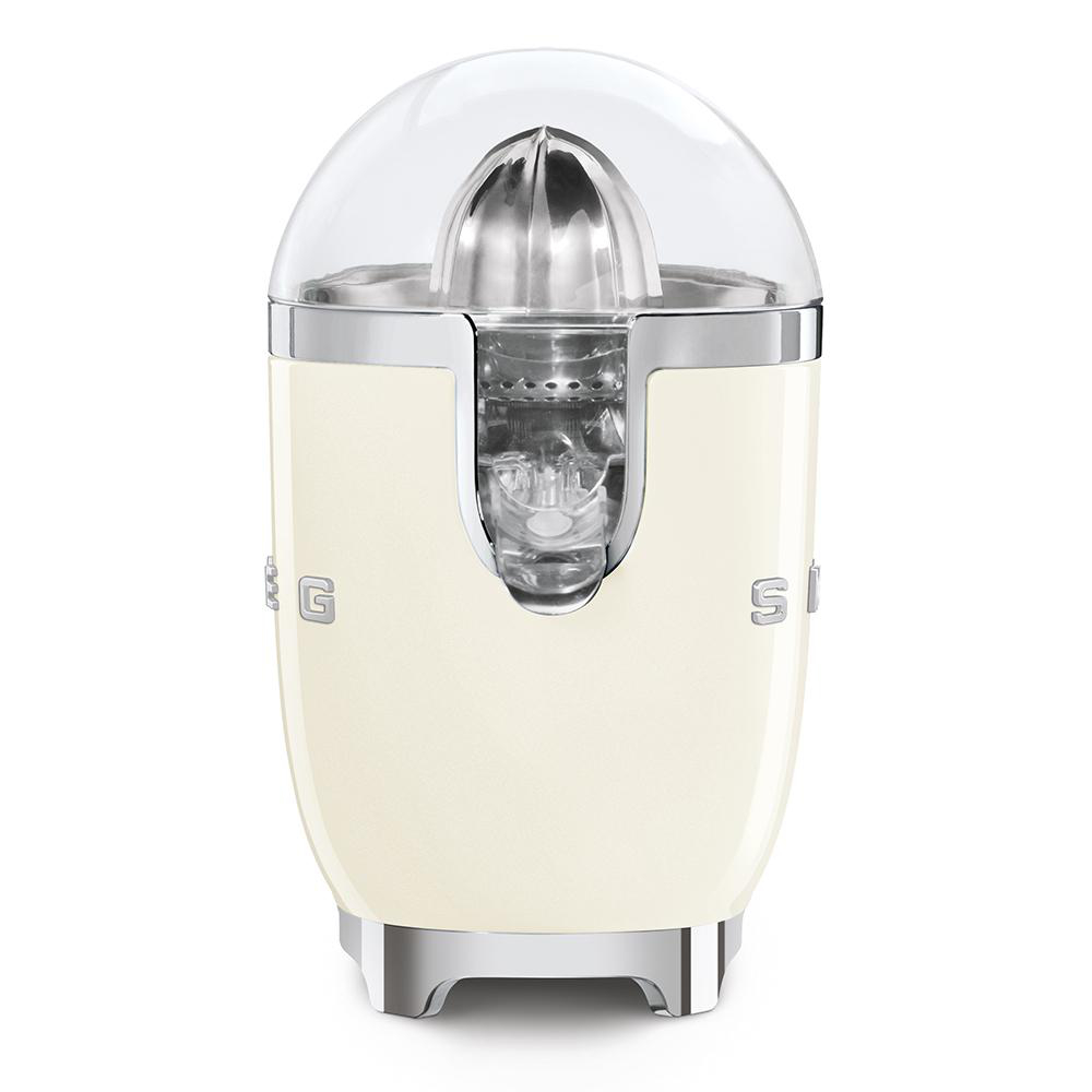 Ein cremefarbener Smeg Zitrus-Entsafter mit einer durchsichtigen Kuppel.