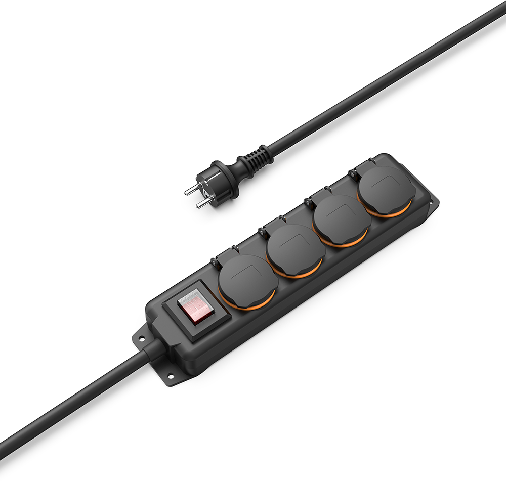 HAMA 223064 Stekkerdoos 4V IP44 schakelaar 4m Zwart