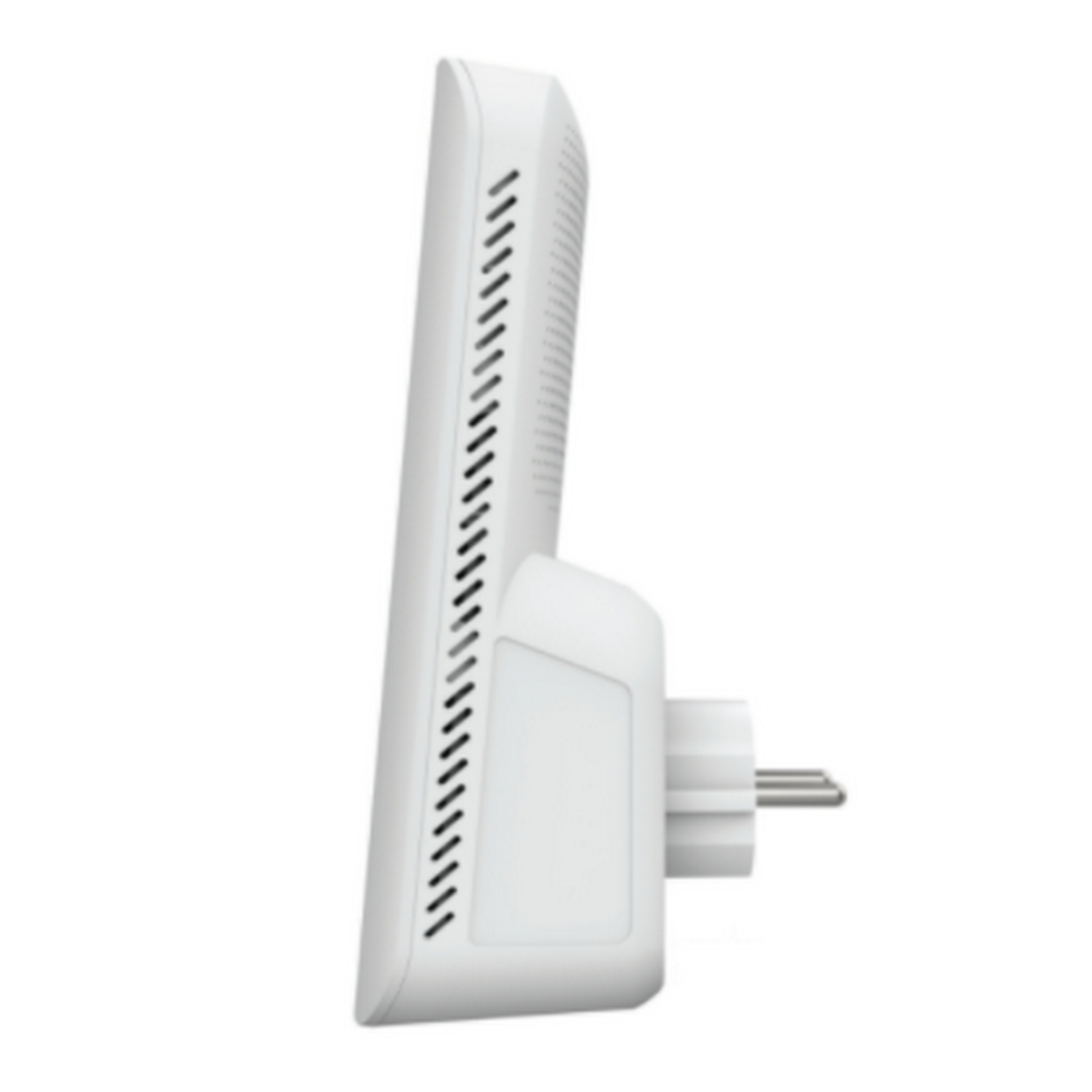 Extensor Wi-Fi blanco con enchufe. Vista lateral del dispositivo.