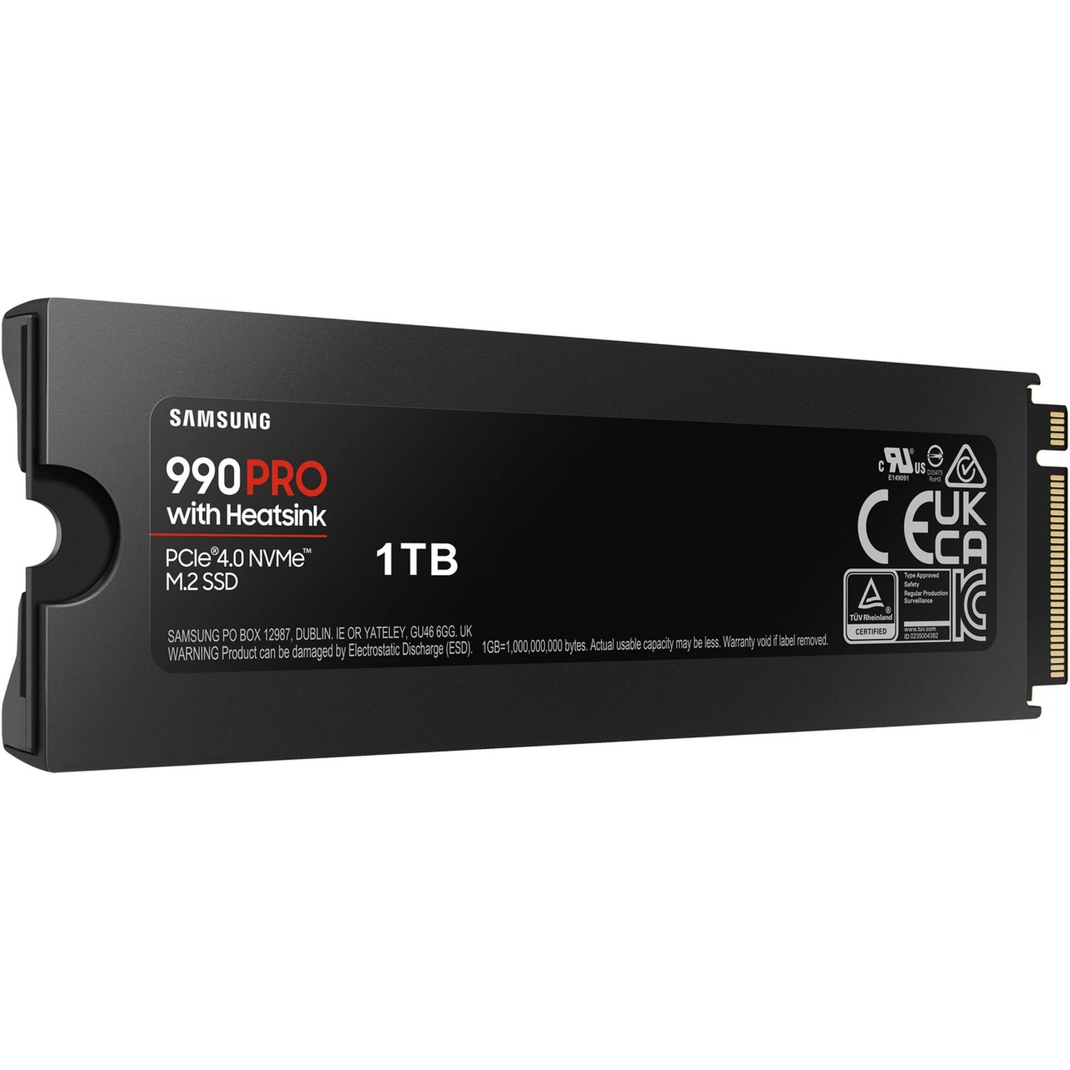 Black SSD drive with a heat sink, the brand name and model is visible on the drive.