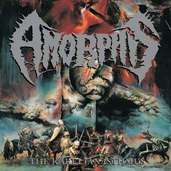 Album borító: Munkák középkori csatában szereplő figurákat ábrázolnak, a zenekar nevével, 'Amorphis'.