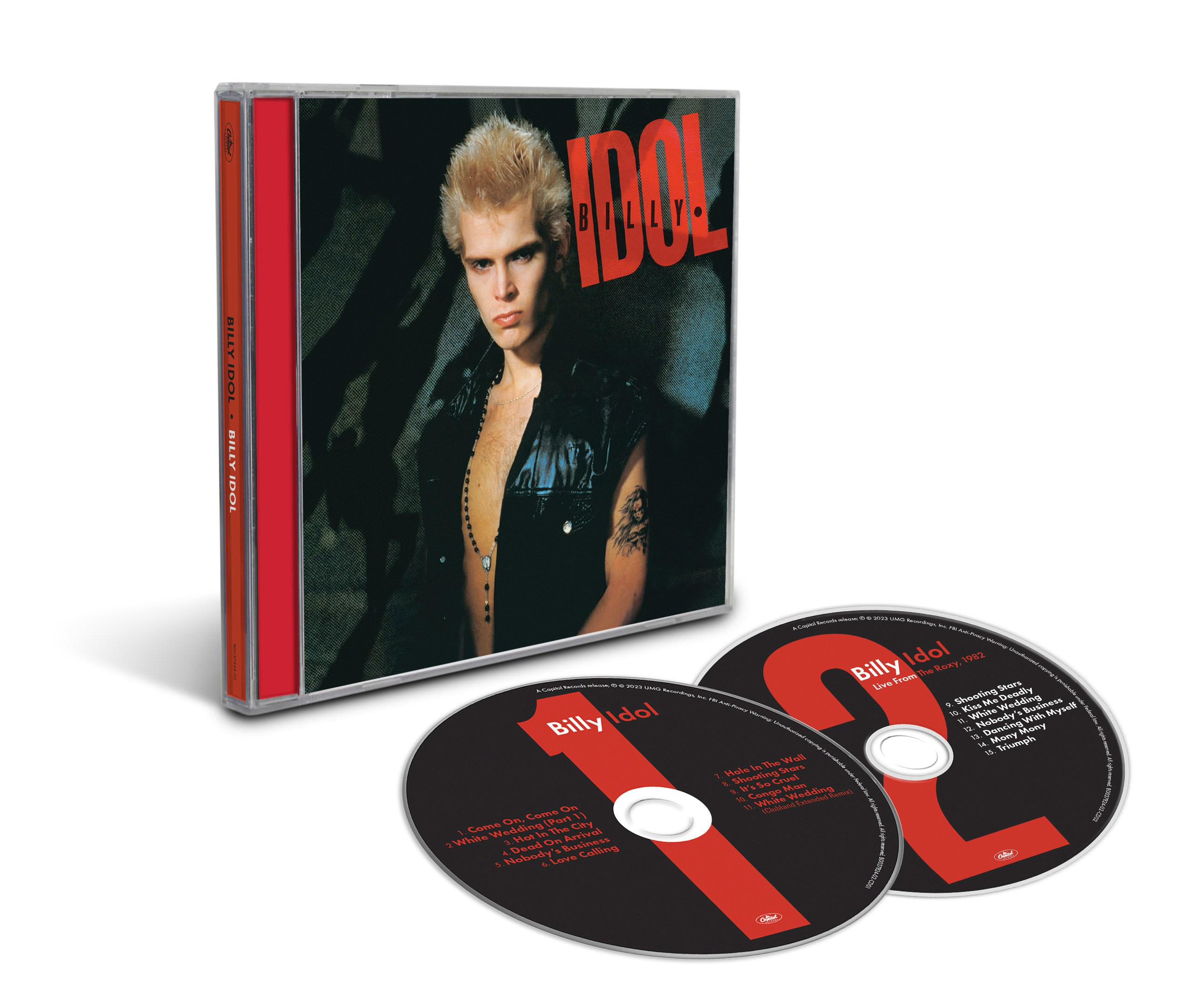 Ein Billy Idol CD-Album mit zwei CDs in einer Plastikhülle. Das Albumcover ist sichtbar.