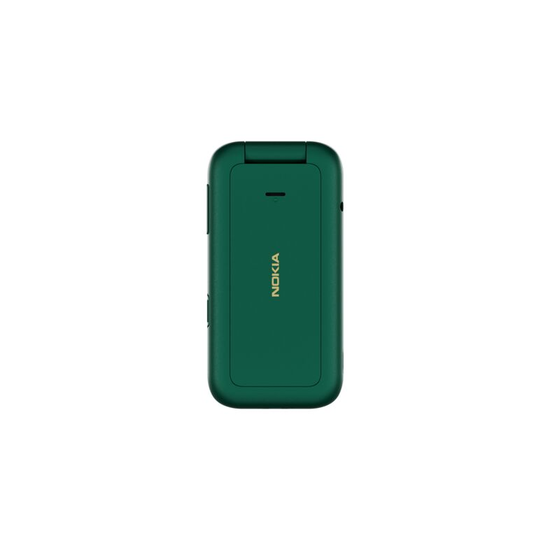 Zöld Nokia kagylótelefon, csukva. A márkanév látható az elején.
