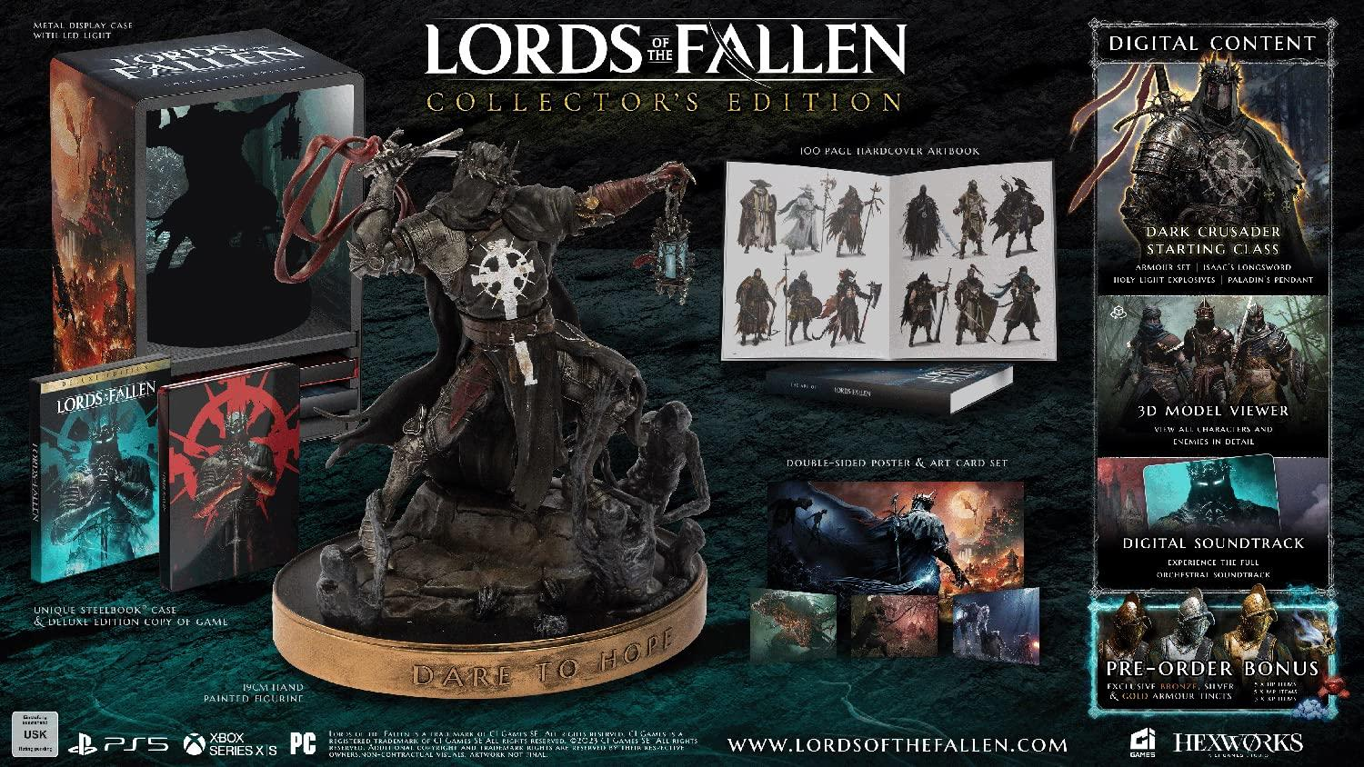 Collector's Edition des Videospiels "Lords of the Fallen", einschließlich einer Statue, eines Artbooks und weiterer Inhalte.