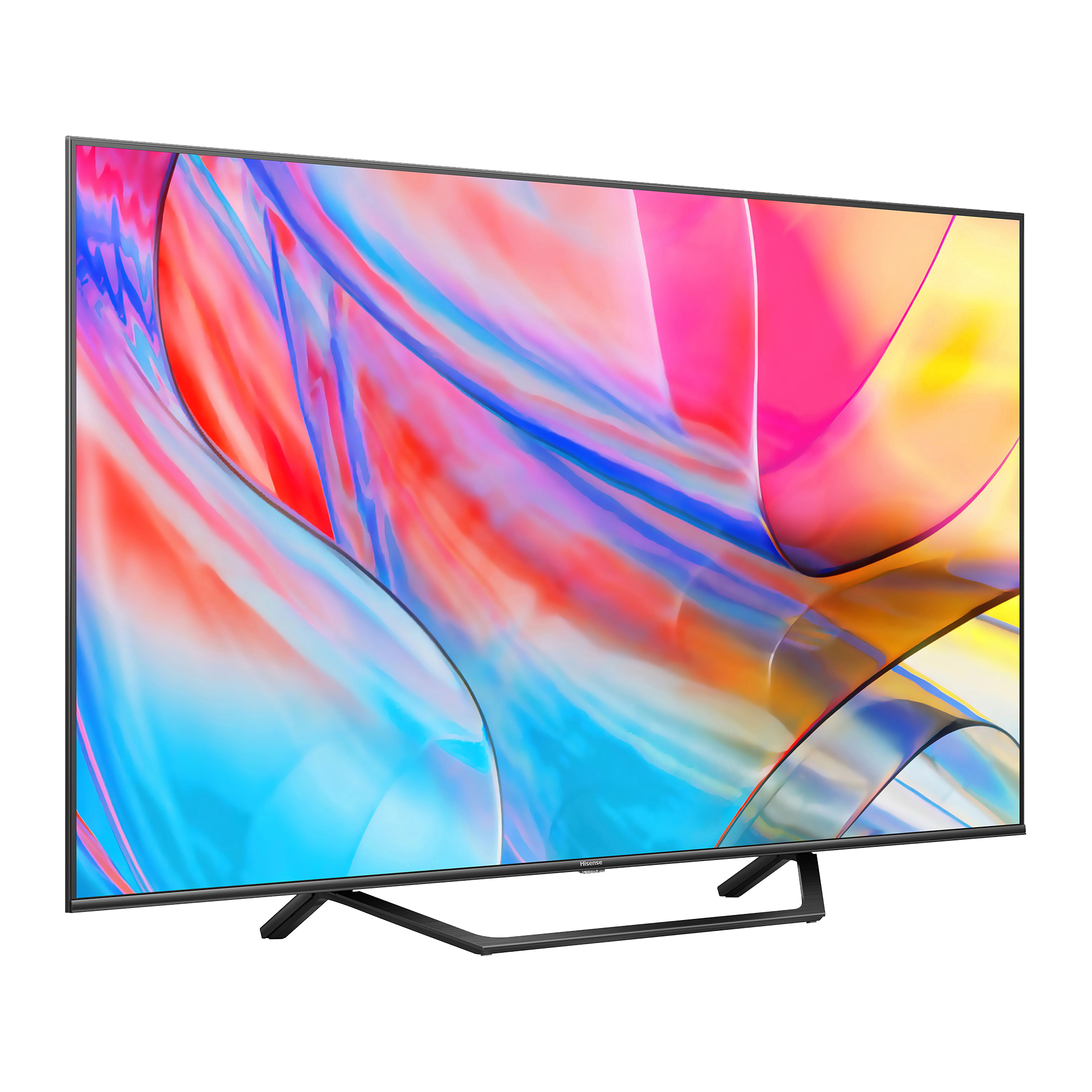 Un televisor moderno con arte abstracto colorido en la pantalla.