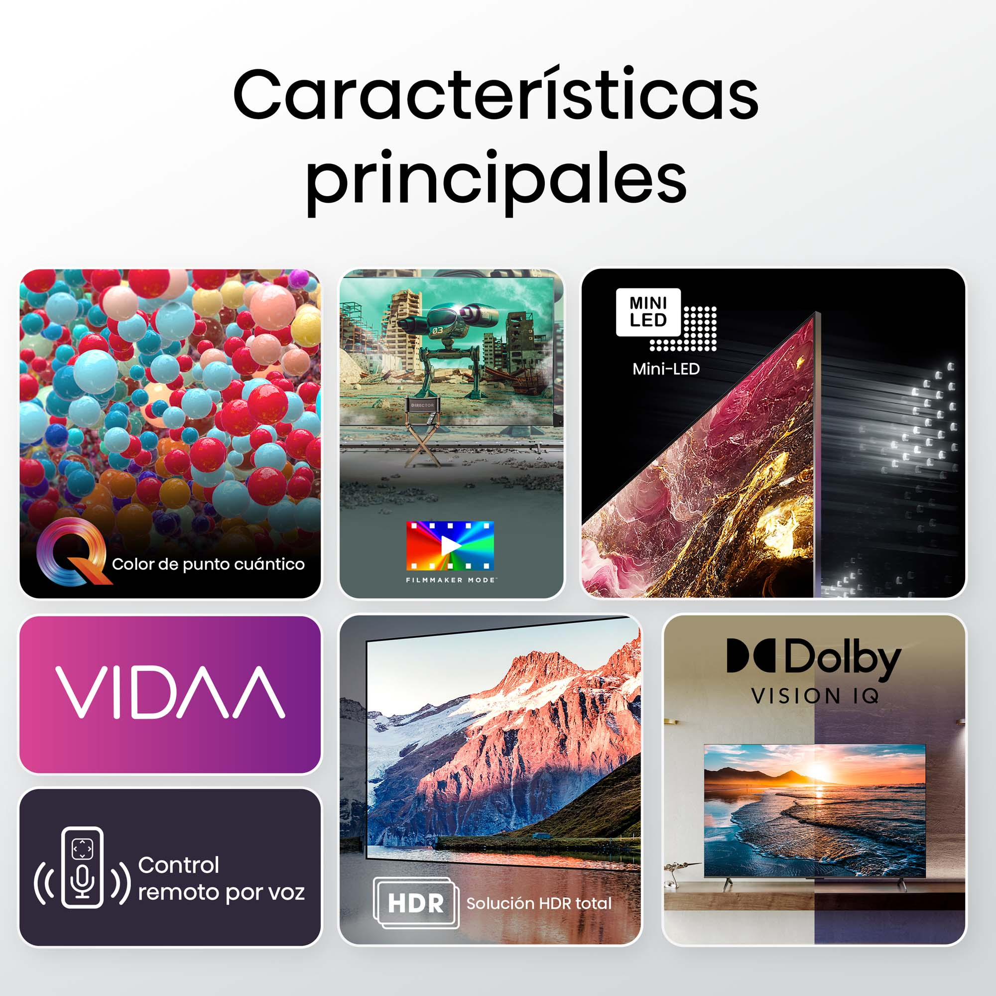 Pantalla de TV con iconos de funciones, con un mando a distancia.