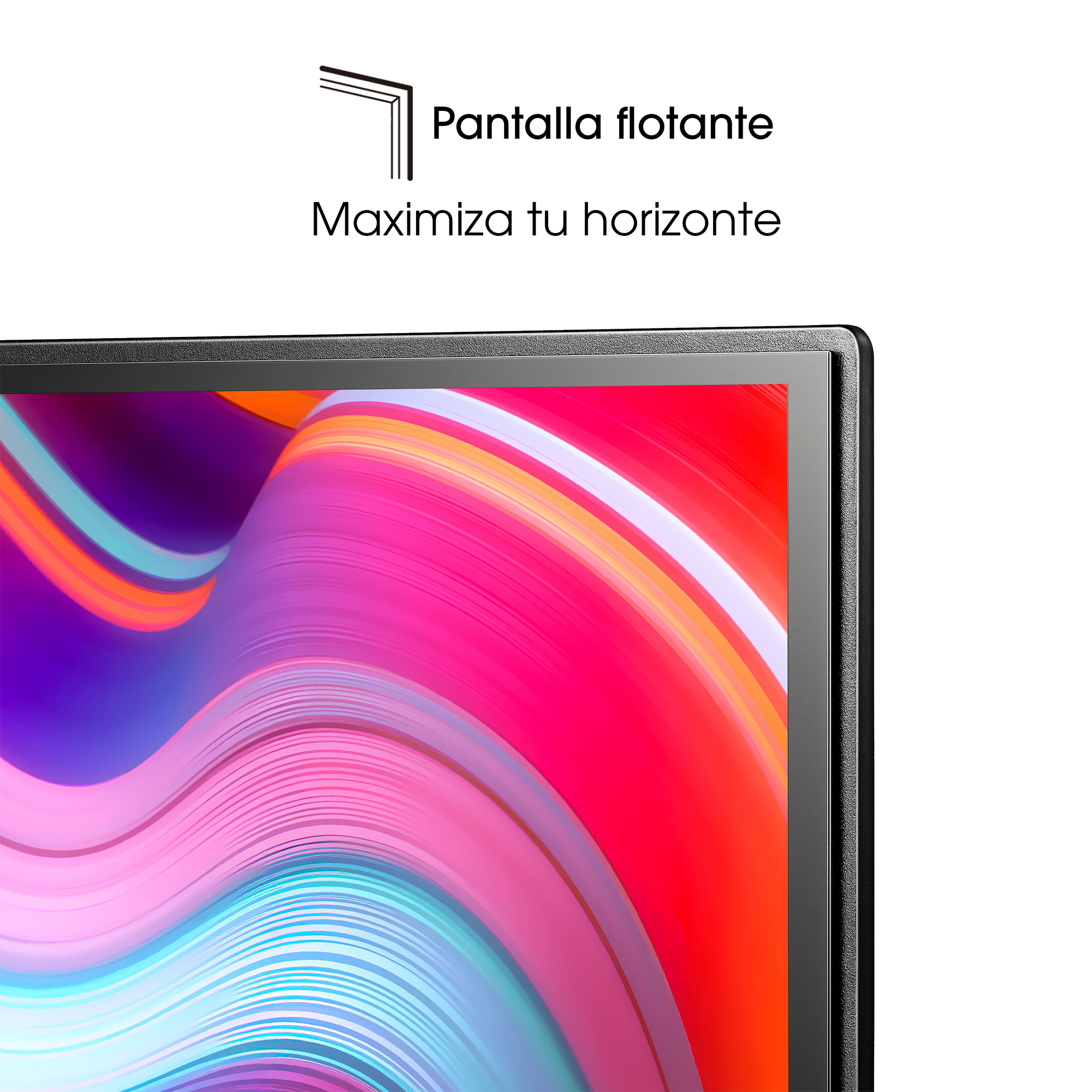 Primer plano de la esquina de una pantalla de TV, mostrando un marco delgado y una imagen colorida.