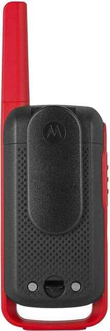 Czerwono-czarne krótkofalówki są pokazywane z tyłu, z anteną.