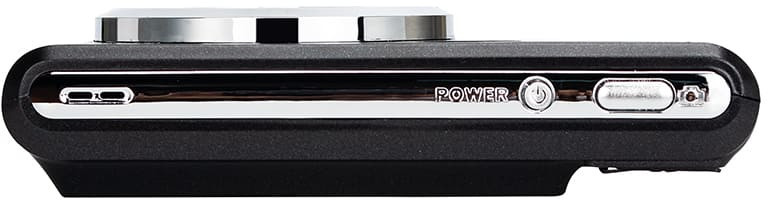A black device side view with a power button and other ports.
