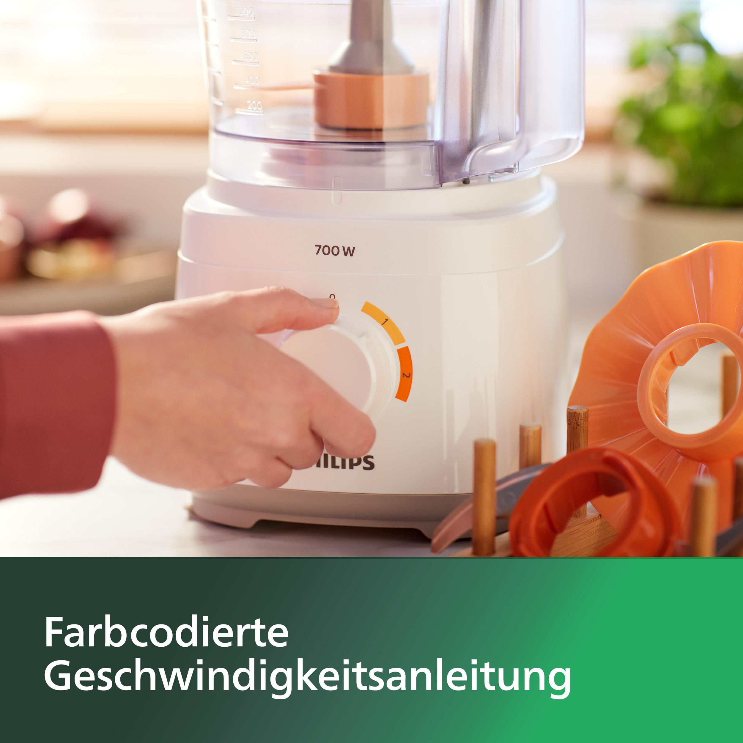 PHILIPS HR7320/00 Daily Compact Küchemaschine Weiß (Rührschüsselkapazität: 2,1 l, 700 Watt)