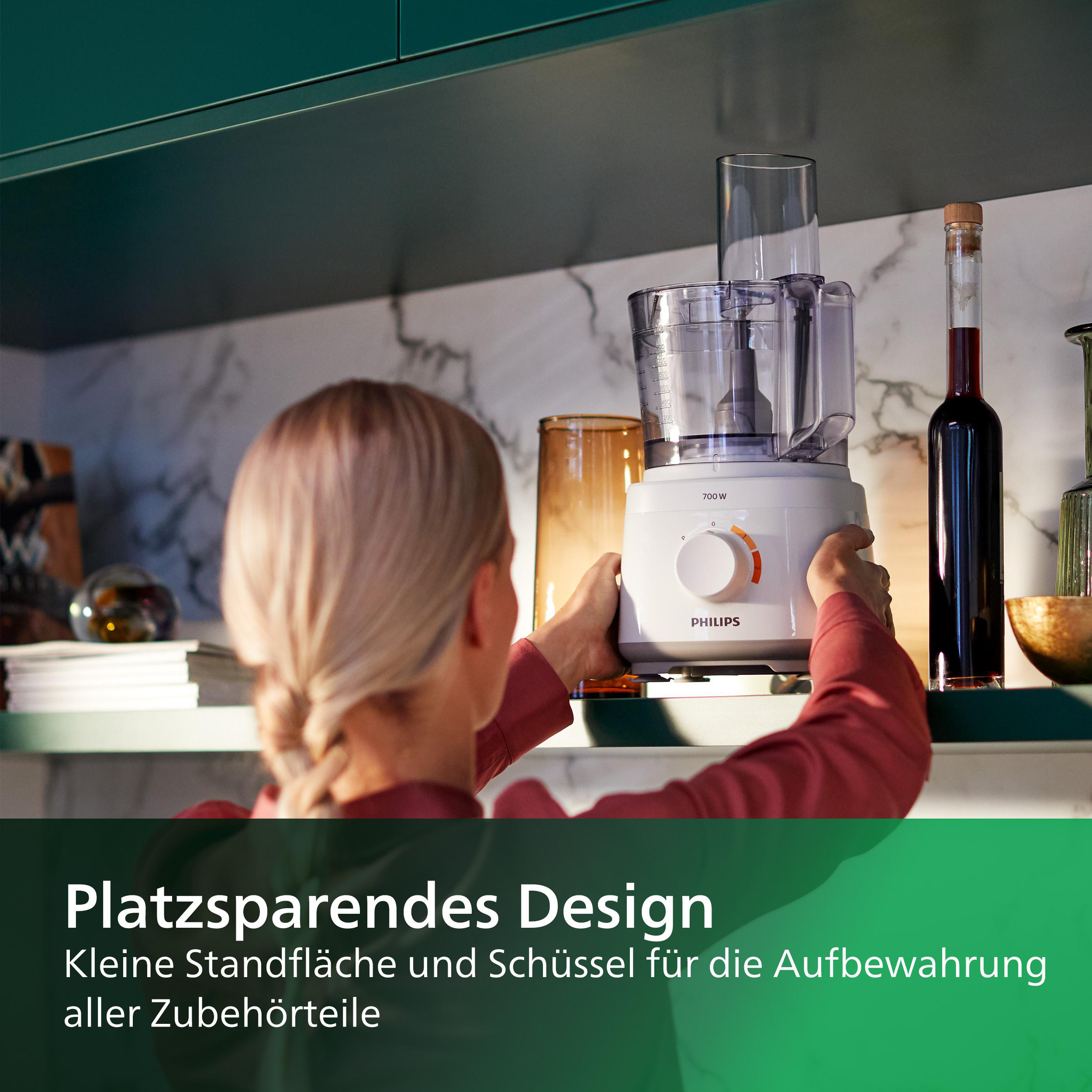 PHILIPS HR7320/00 Daily Compact Küchemaschine Weiß (Rührschüsselkapazität: 2,1 l, 700 Watt)