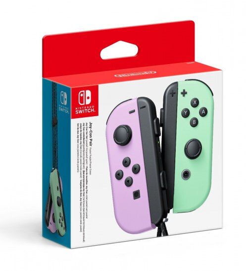 Pudełko kontrolerów Joy-Con do Nintendo Switch w kolorze zielono-fioletowym.