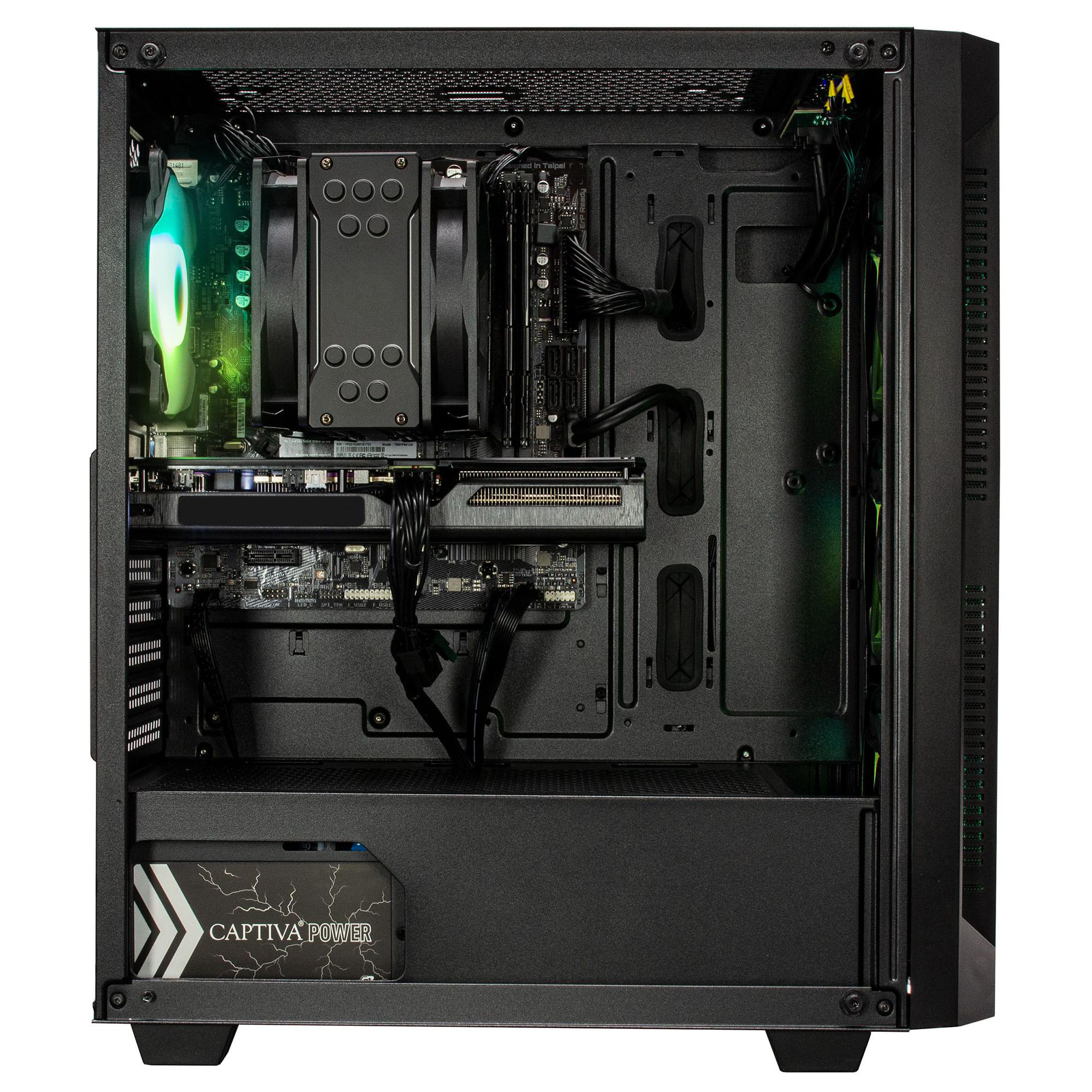 Gehäuse offen, Komponenten: CPU-Kühler, Motherboard und Grafikkarte.