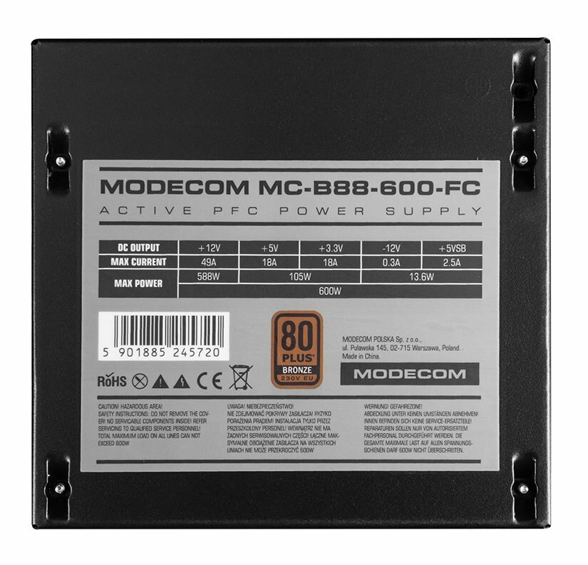 Zasilacz komputerowy MODECOM MC-B88-600-FC