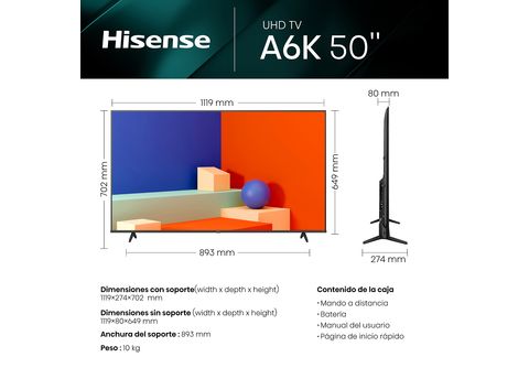 TV QLED 50  Hisense 50A7KQ, UHD 4K, Quantum Dot Colour, Dolby  Vision&Atmos, Modo Juego Plus, Negro