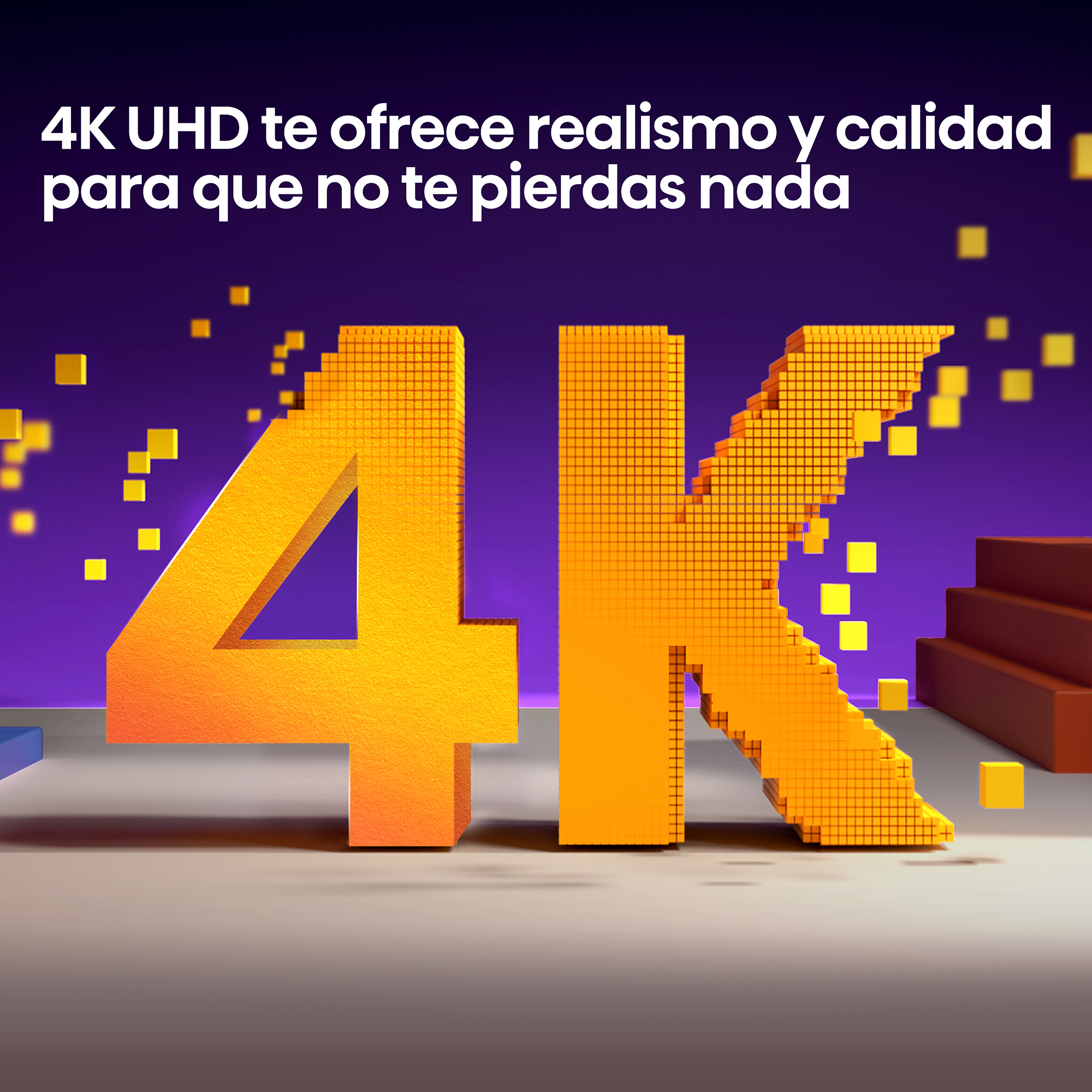 Texto 4K naranja sobre fondo morado y amarillo. El texto dice '4K UHD'.