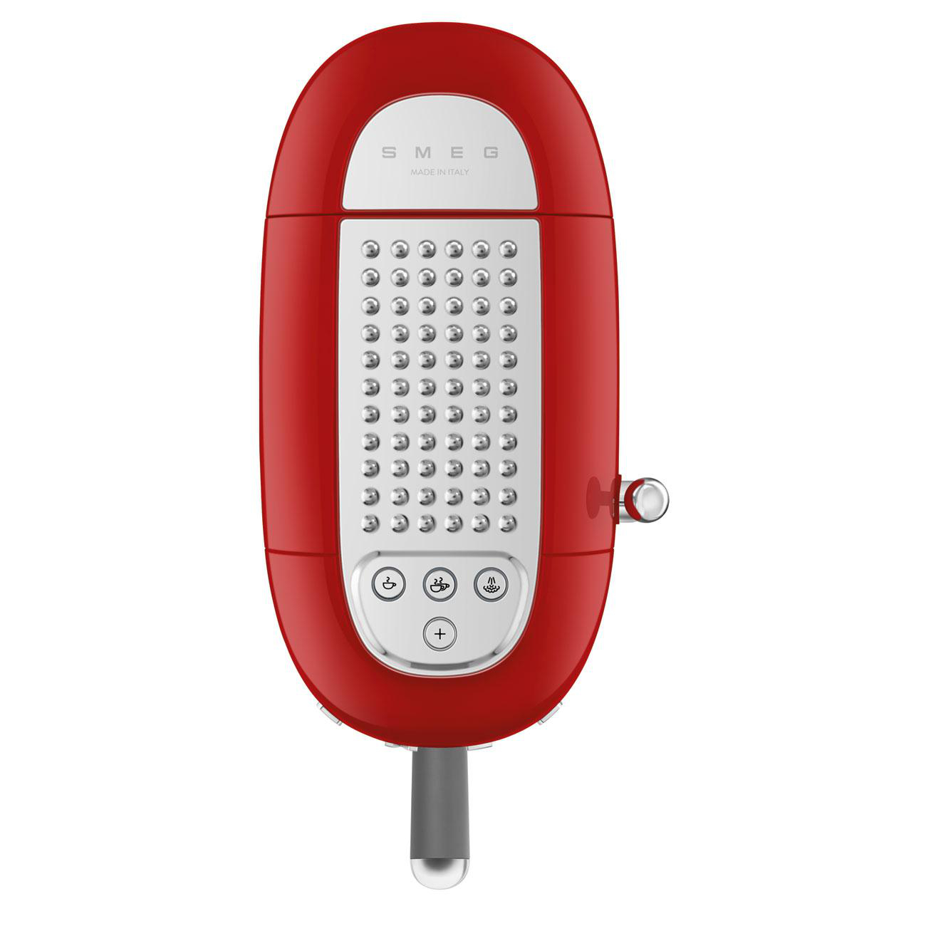 Roter Smeg-Toaster mit mehreren Einstellungen und einem Chromgriff.