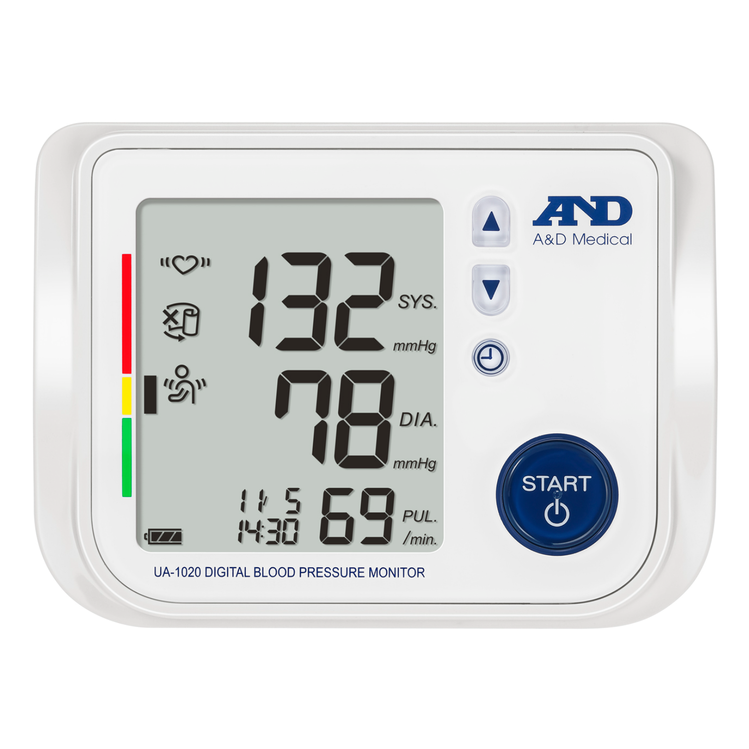 Een bloeddrukmeter geeft systolische en diastolische metingen weer.