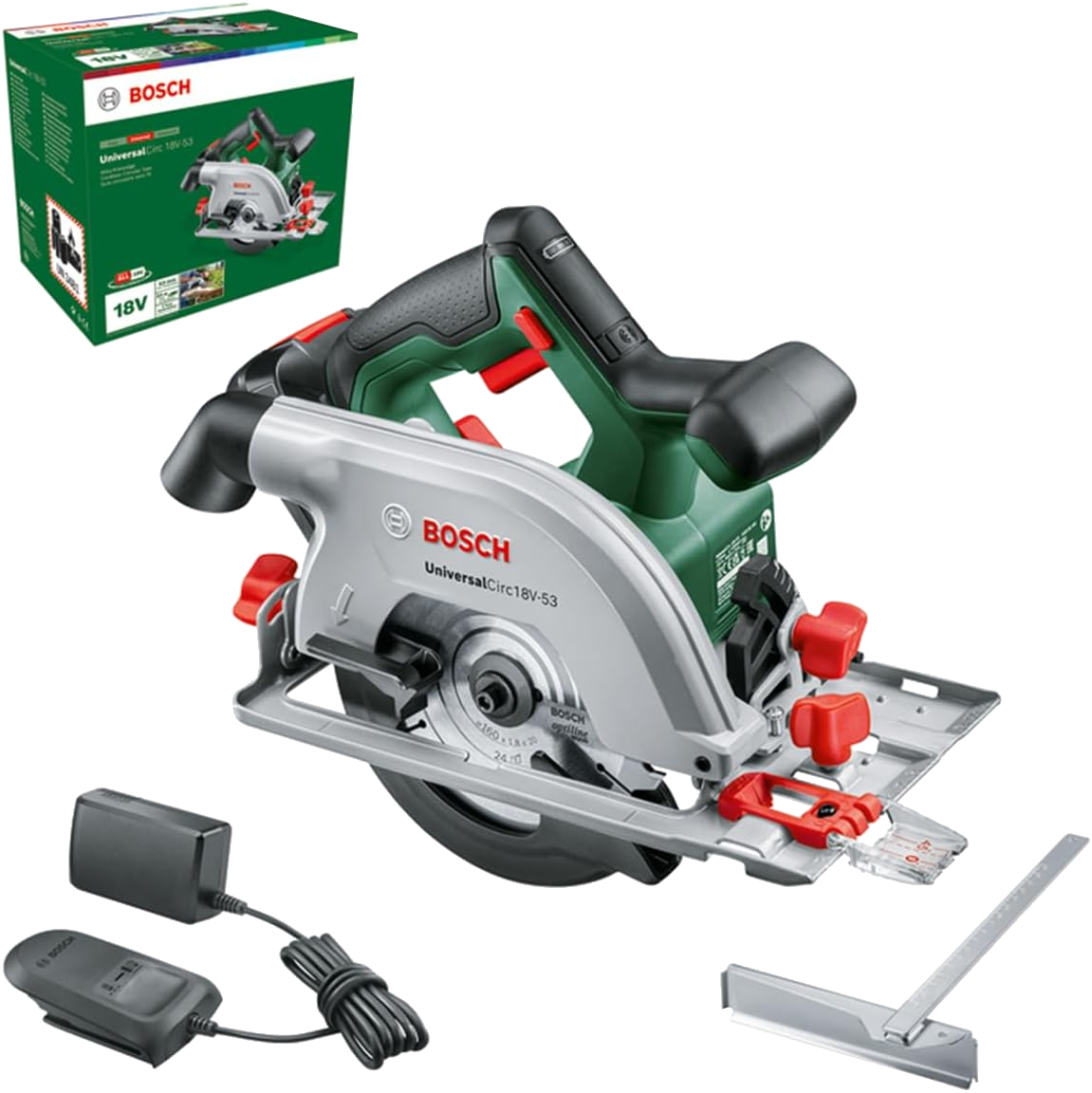 BOSCH UniversalCirc 18V-53 Akkumulátoros körfűrész, 18V, akkuval és töltővel (1x2,5 Ah) (06033B1402)