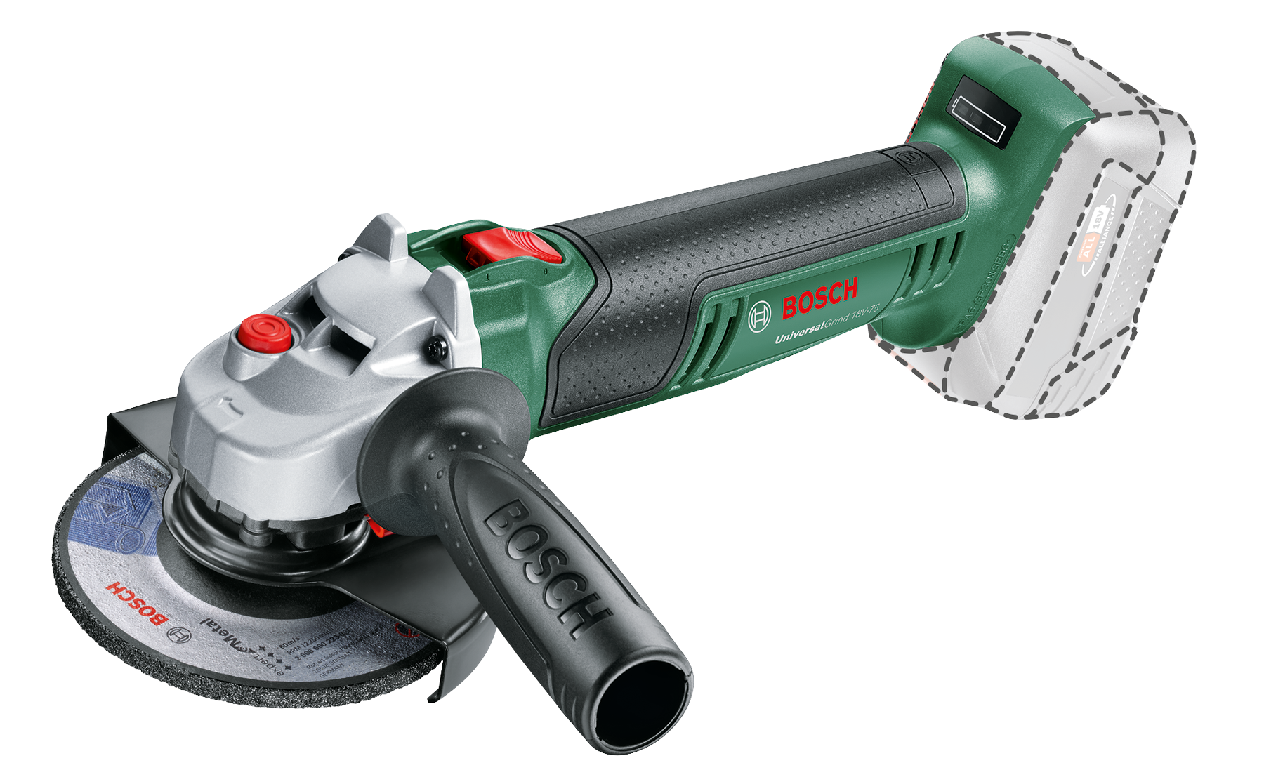 BOSCH UniversalGrind 18V-75 Akkumulátoros sarokcsiszoló Ø125 mm, akkuval és töltővel (1x4,0Ah) (06033E5004)