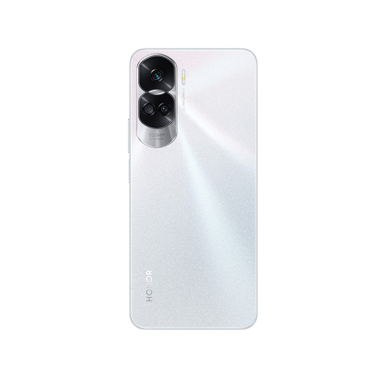 La parte trasera de un smartphone blanco con una cámara y la palabra HONOR. El fondo es blanco.